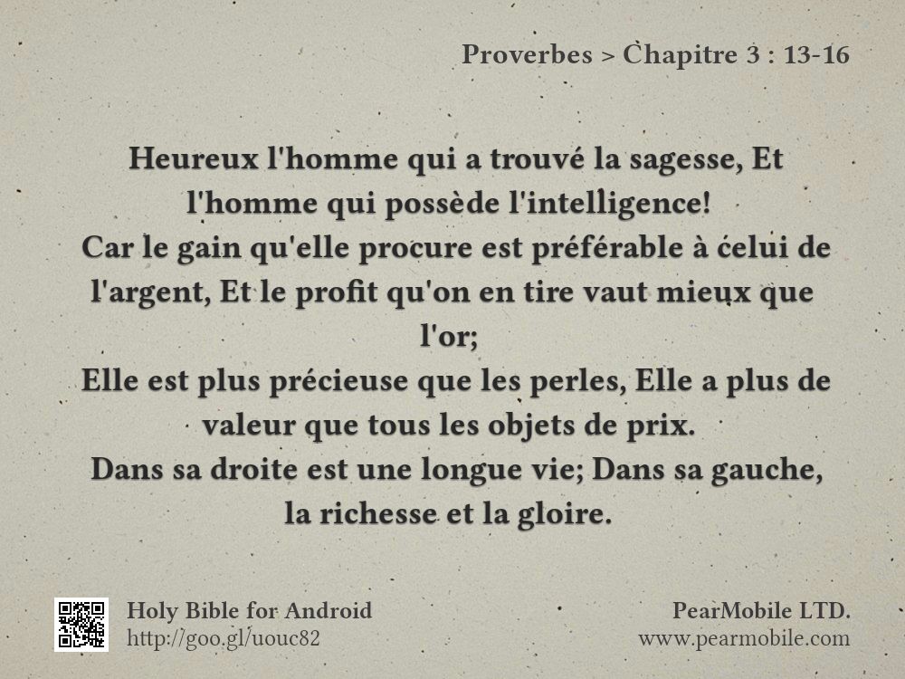 Proverbes, Chapitre 3:13-16